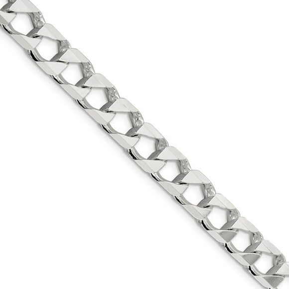 Men's 8.5mm Sterling Silver Flat Square Curb Chain Necklace 22 Inch
